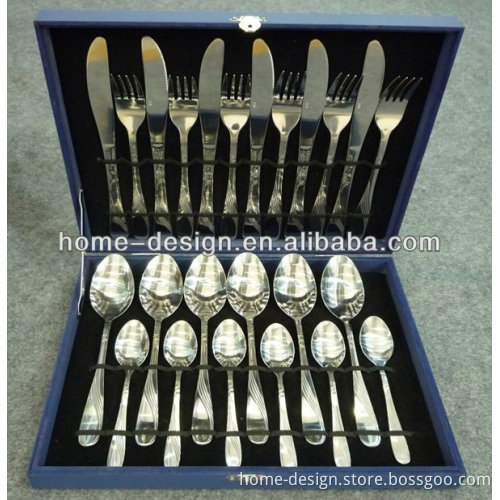 wooden box packing stainless steel 24pcs cutlery set